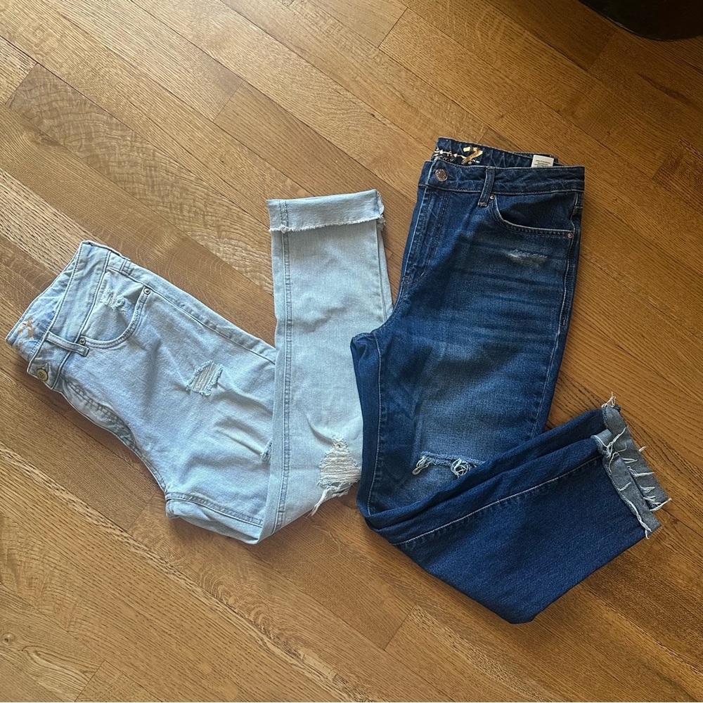 Seven7 Blue Ankle Cropped Jeans with Distressed Details 2 pair